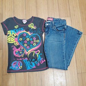 Girls Peace & Love Top and Old Navy Jeans Size 6